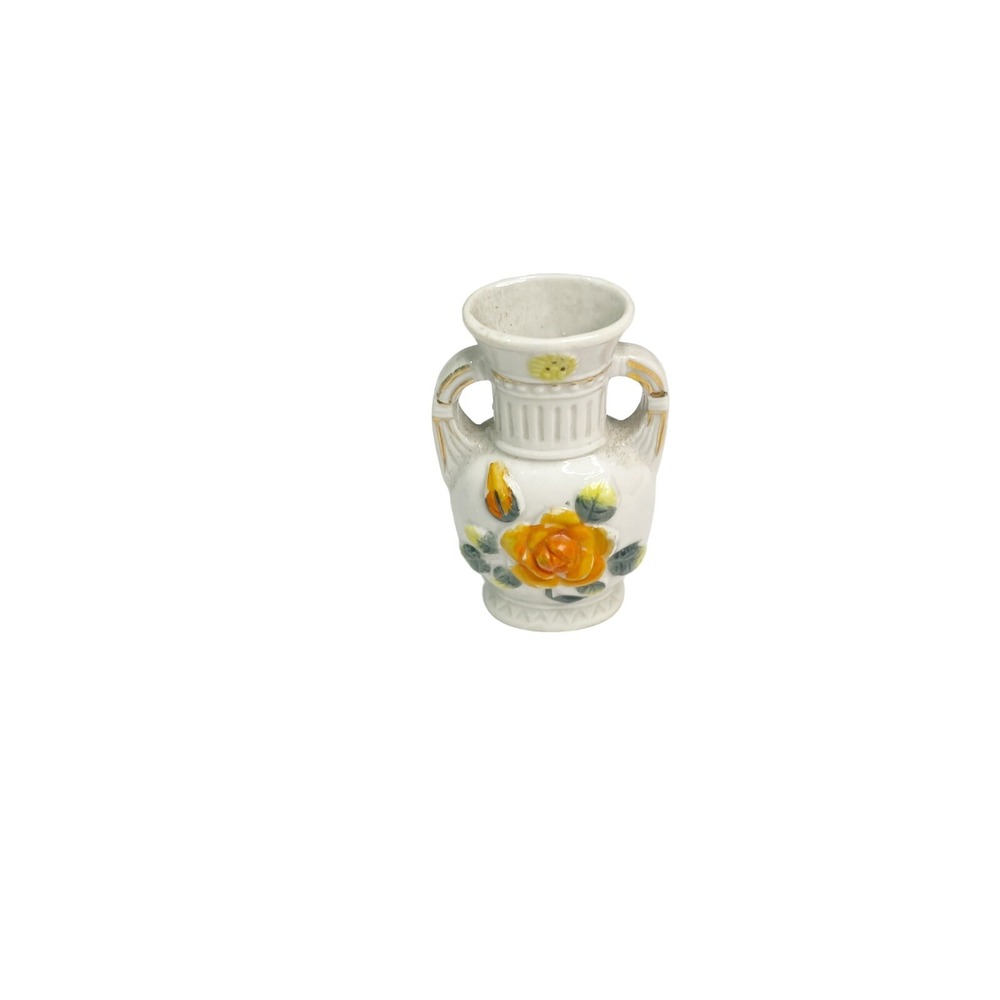 Vintage Mini White &‎ Orange Floral Double Handled Bud Norleans made  Japan